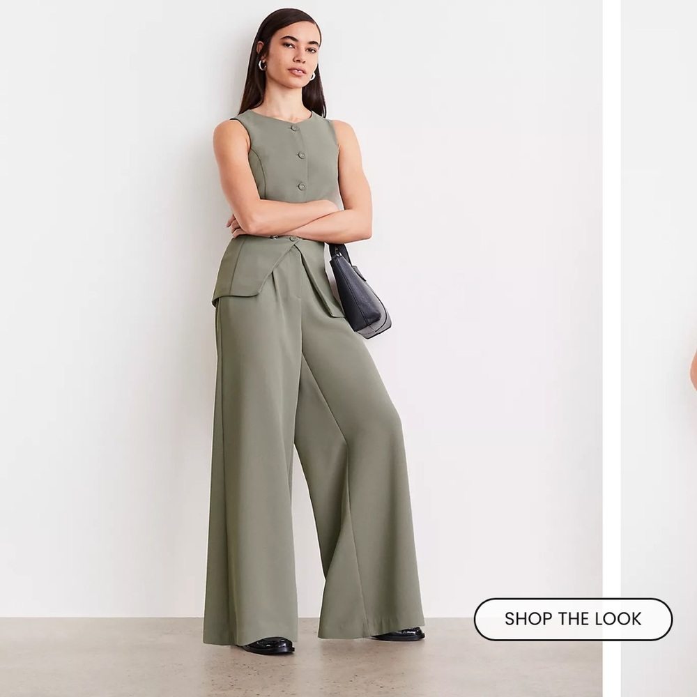 LOFT Versa Crepe Drape High Neck Vest and LOFT Versa Crepe Drape Palazzo Pant